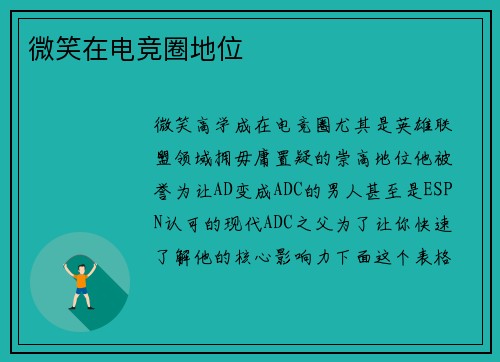 微笑在电竞圈地位