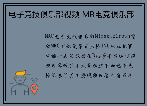 电子竞技俱乐部视频 MR电竞俱乐部